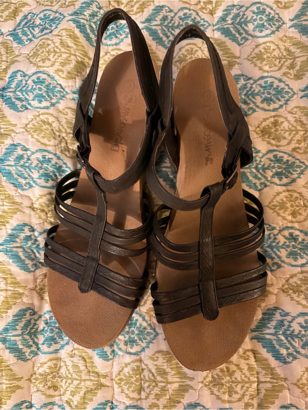BearPaw Black Strappy Slingback Sandals - Women's